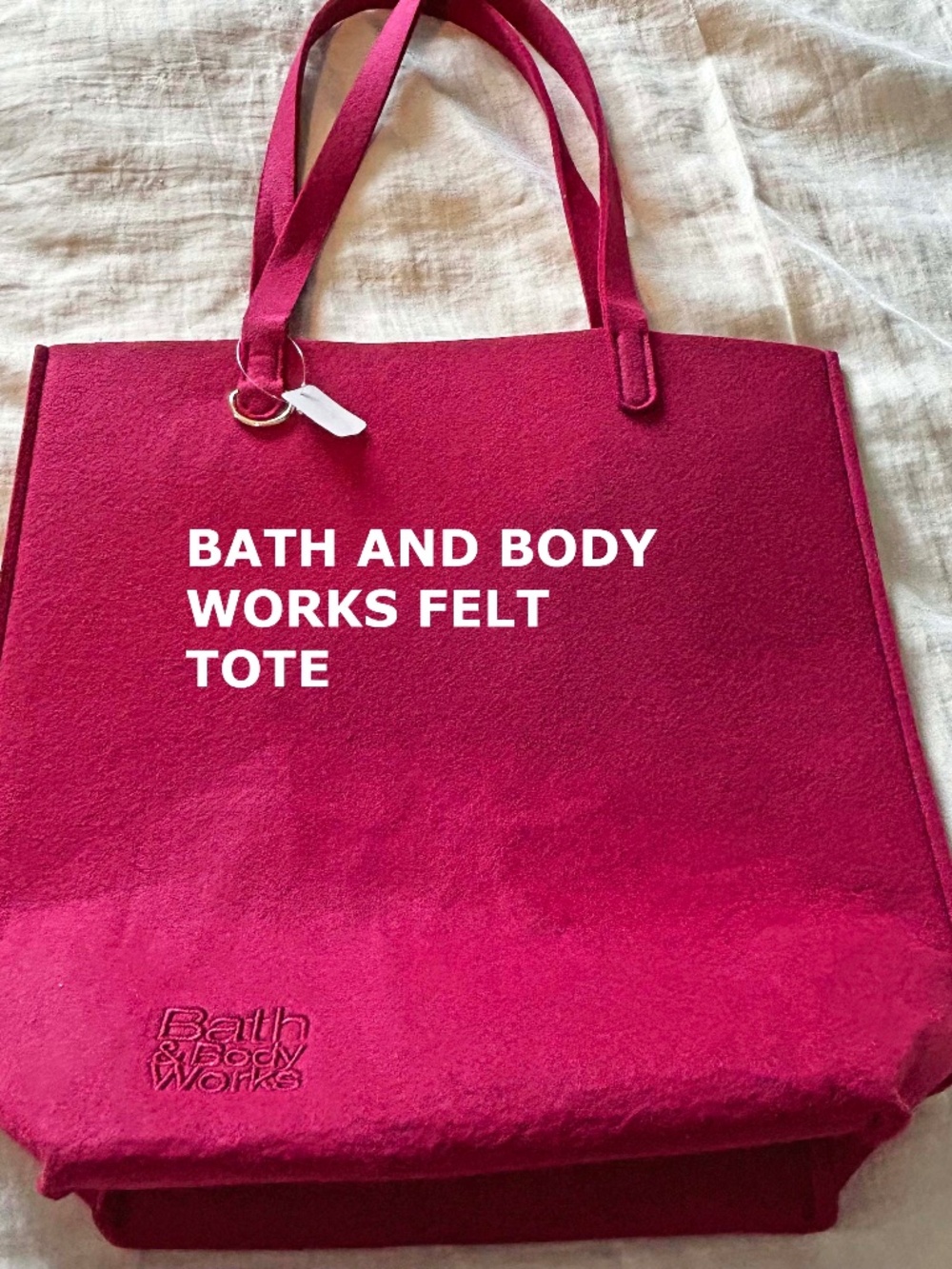 TOTE BAG, THICK FELT, OPEN TOP, BURGUNDY, 15H x 16W x 5 INCHES, METAL D RING FOR